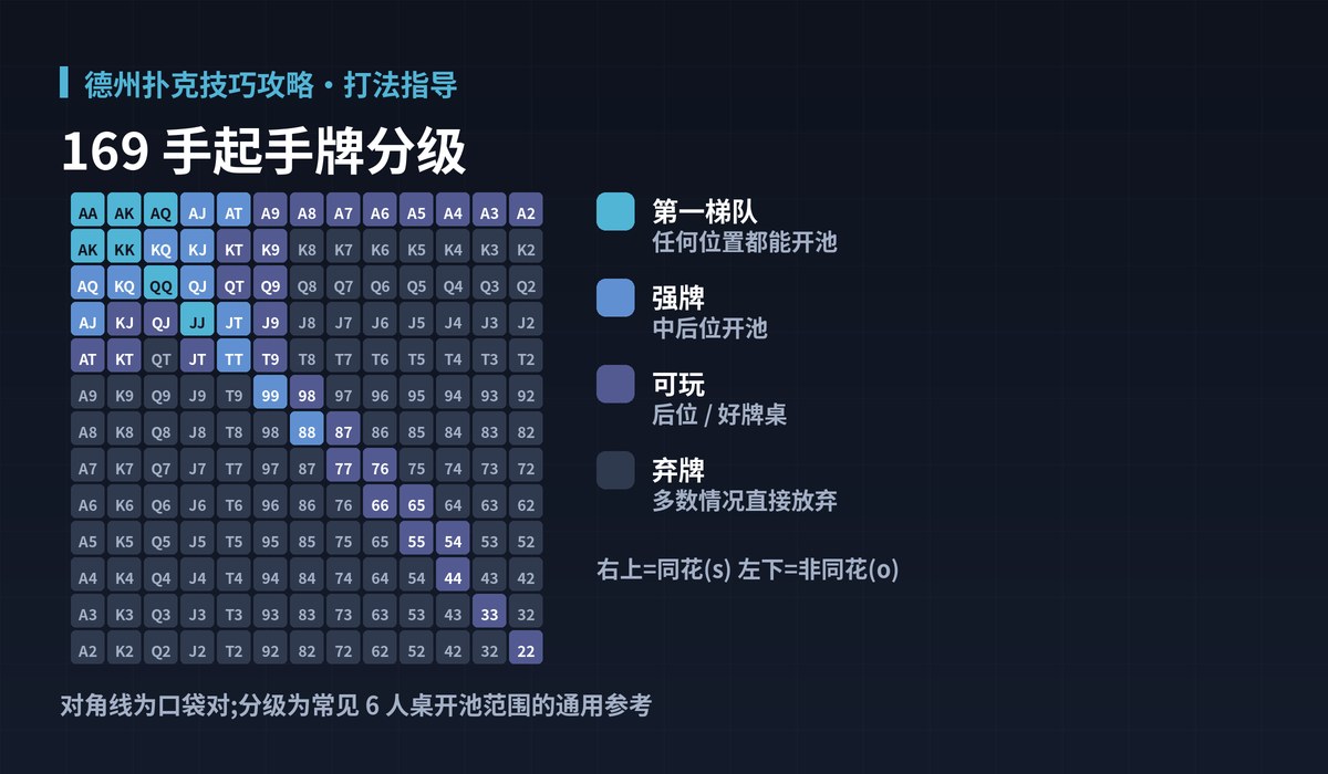 德州扑克技巧攻略起手牌范围图解:169 手起手牌分级